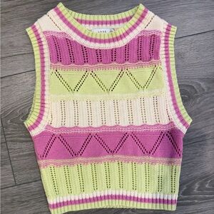 Lush Pink and Green Knit Crop Top